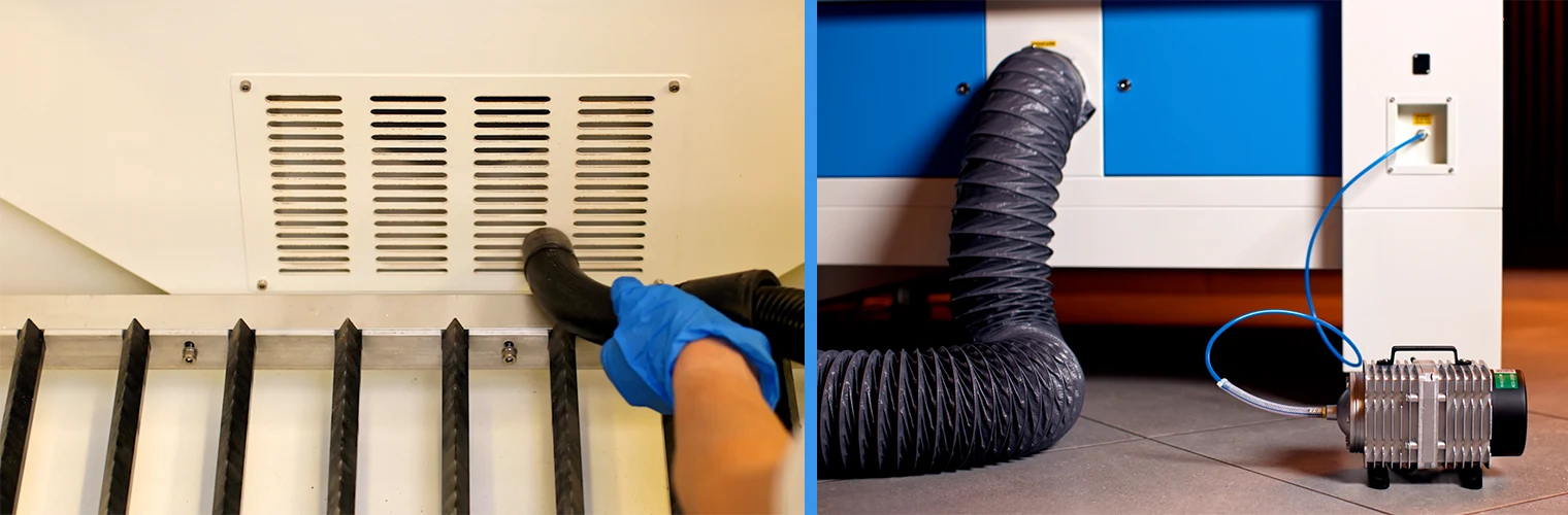 cleaning laser machine extraction ports and ducting to maintain airflow