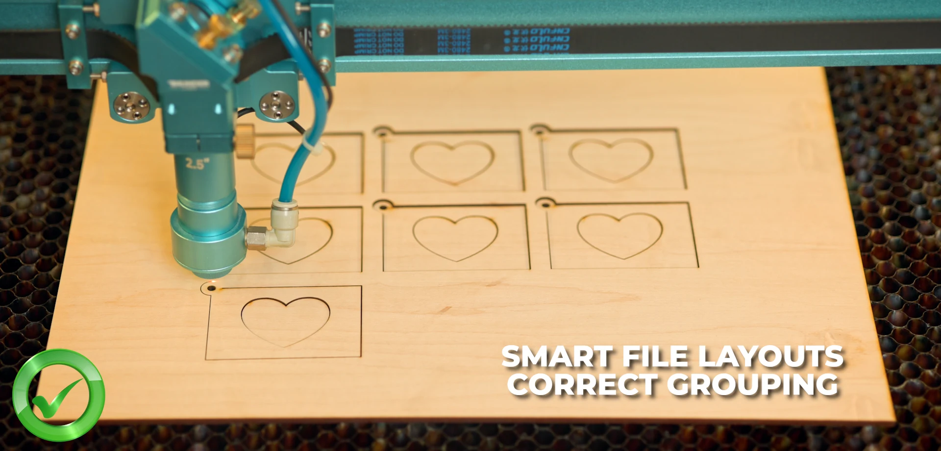 Laser cutting veneered MDF: optimized file layout and grouping for efficient cutting