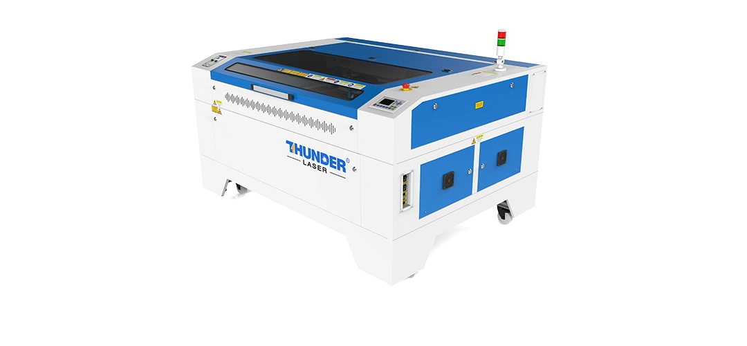 Thunder Nova 51 Product shot: Thunder Nova 51 CO2 laser cutting machine for acrylic production and batch work — MaxLaser South Africa Action shot: Thunder Nova 51 CO2 laser cutting thick acrylic sheet for retail display production — MaxLaser South Africa