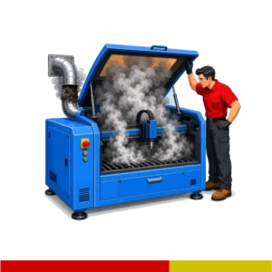 Laser cutting machine filled with excessive smoke due to poor extraction airflow