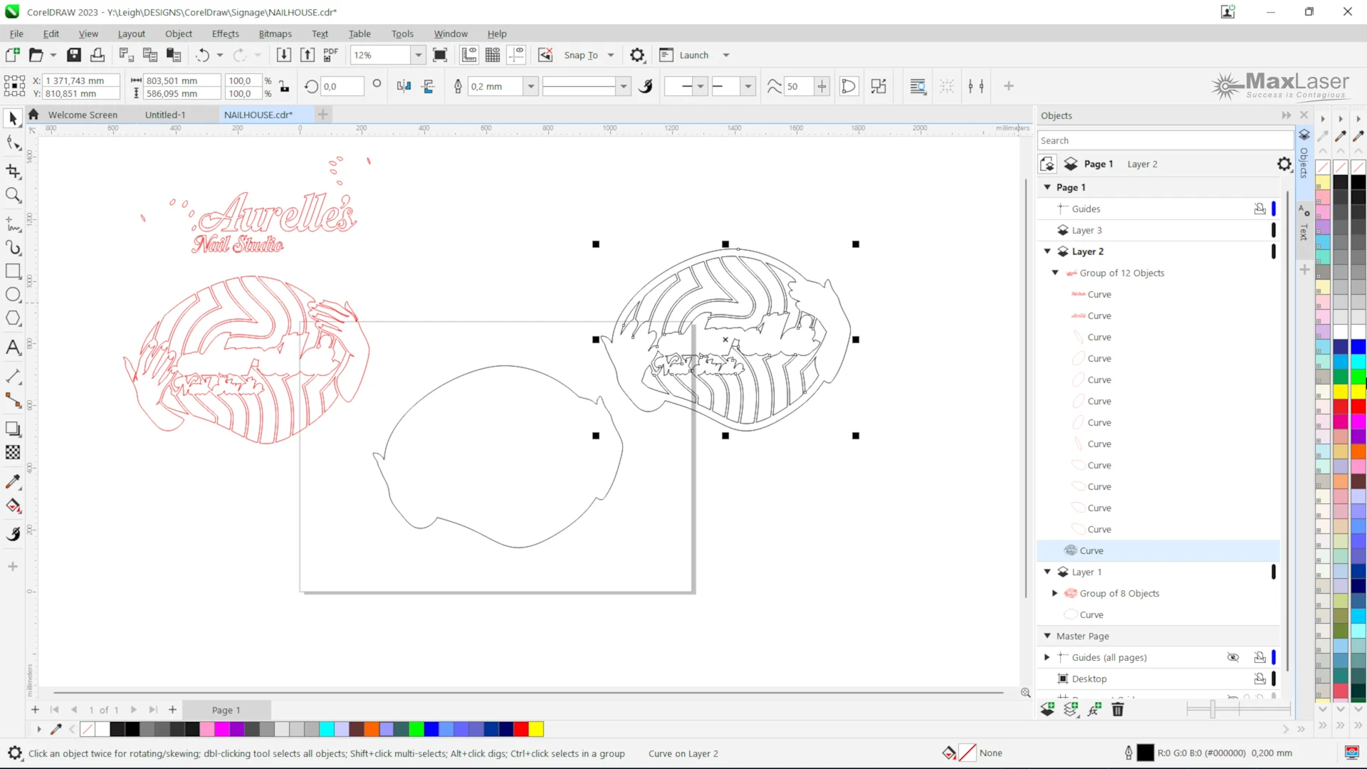 CorelDRAW design file using contours to create a perfect fitment framework for a laser cut acrylic sign