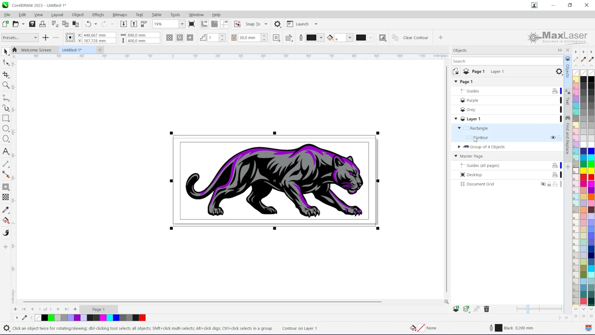 Laser cut acrylic wall art panther design aligned in CorelDRAW using guidelines for accuracy