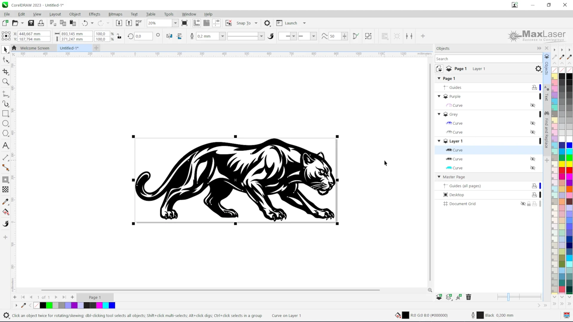 Laser cut acrylic wall art panther vector prepared in CorelDRAW using trim and weld tools