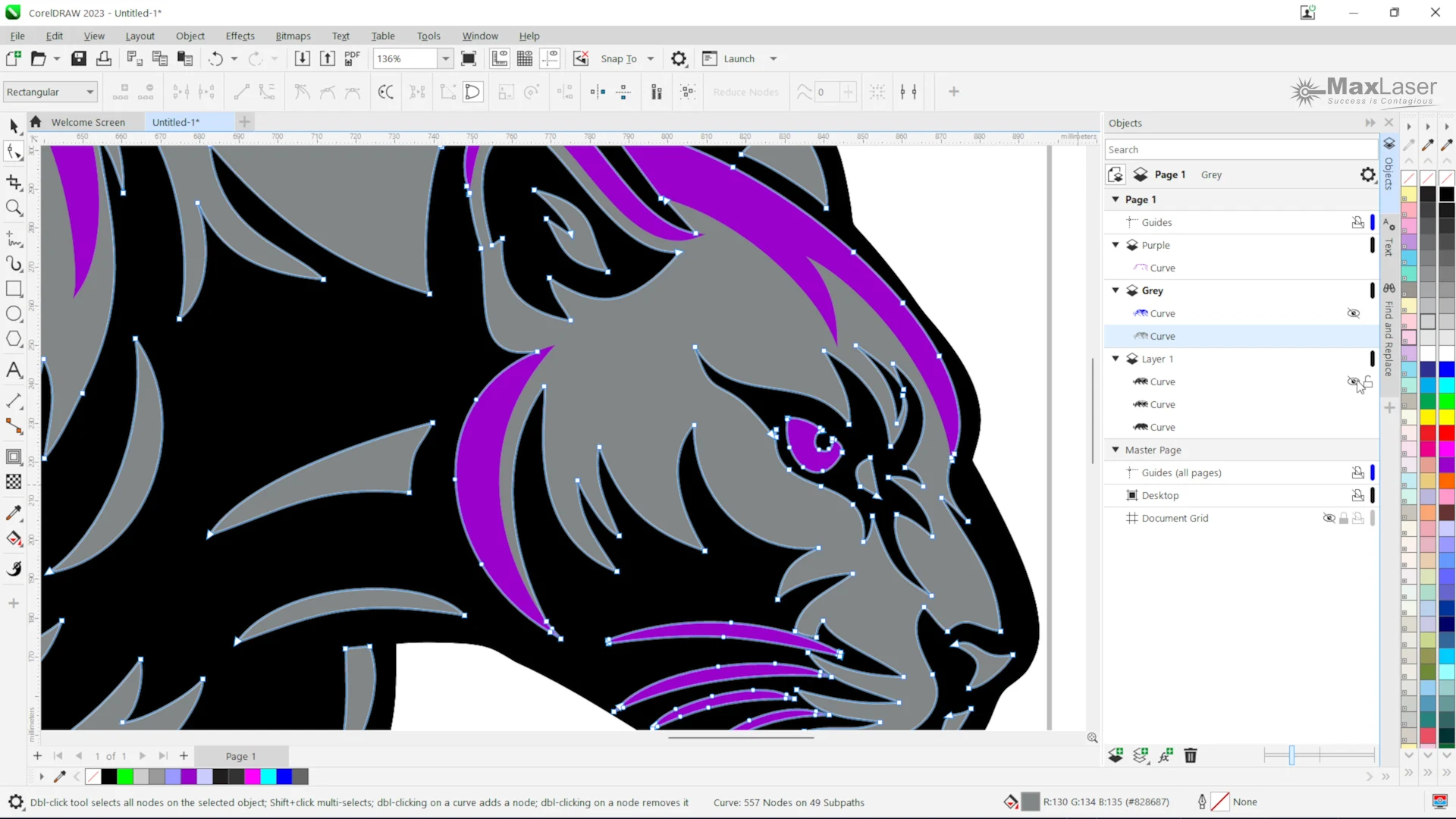 CorelDRAW node editing view for a laser cut acrylic wall art panther design