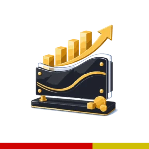 Layered acrylic sign with rising gold chart arrow representing strong profit margins.