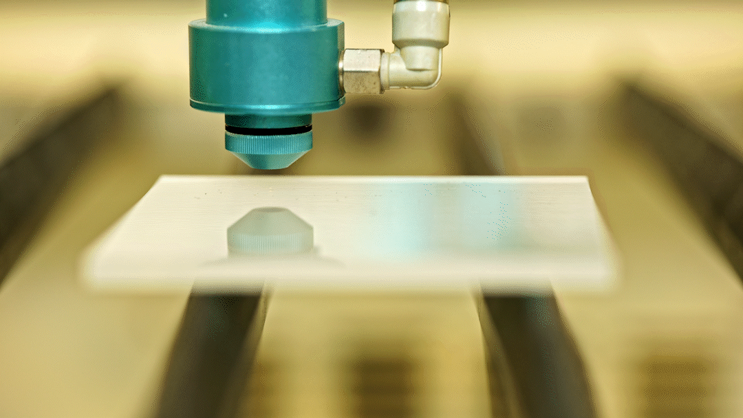 Laser cutting and engraving machine using autofocus to position its nozzle