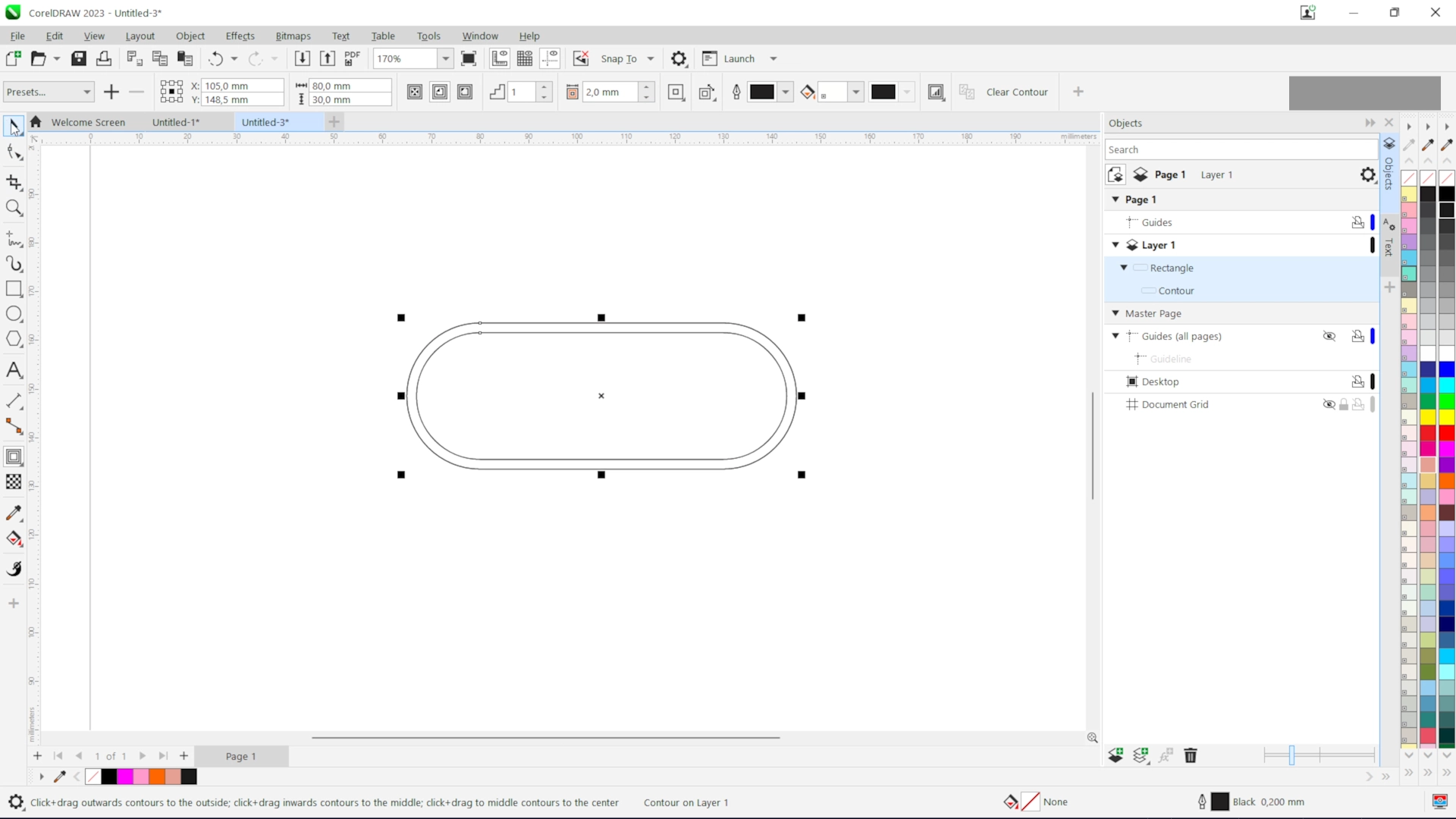 CorelDRAW contour tool creating an inner border inside a rounded acrylic keychain shape