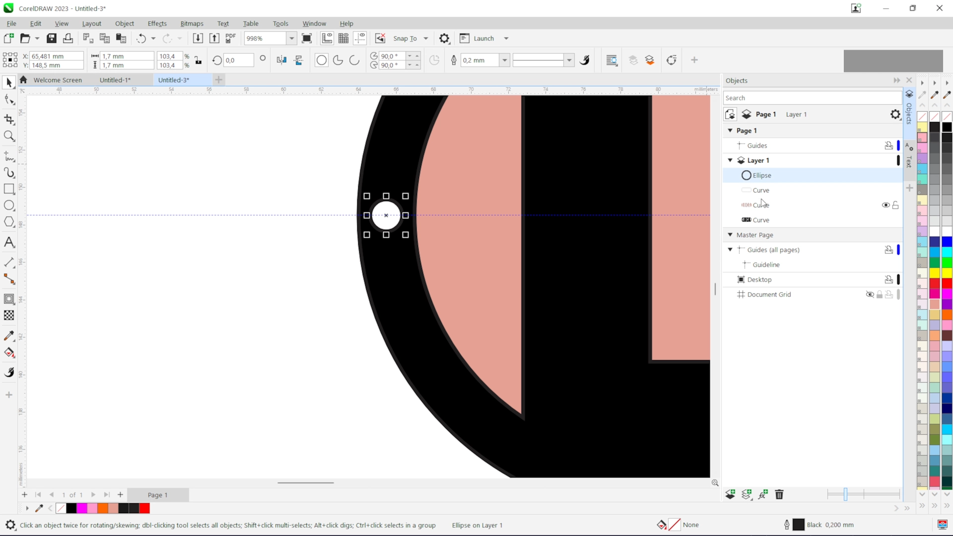 Keyring hole positioned in CorelDRAW on the reinforced end of a personalised acrylic Luca keychain design