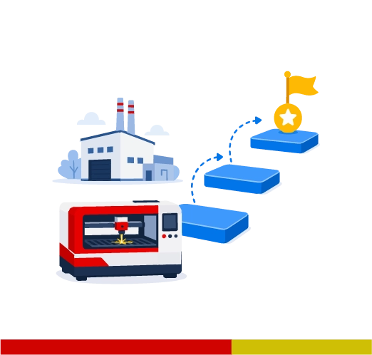Laser cutting machine with stepping platforms leading toward a future business expansion milestone