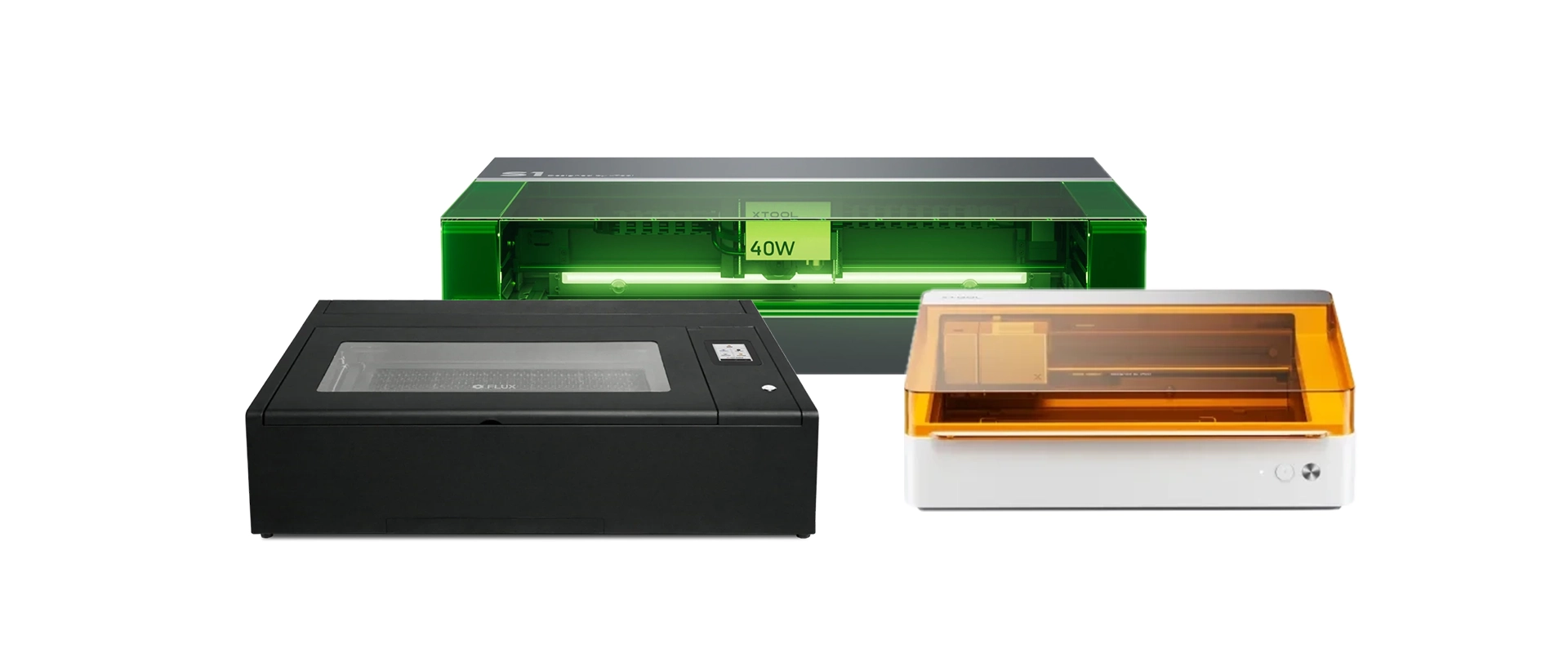 Hobby and home business laser cutting machines including Flux Beambox, xTool S1 and xTool M1 models