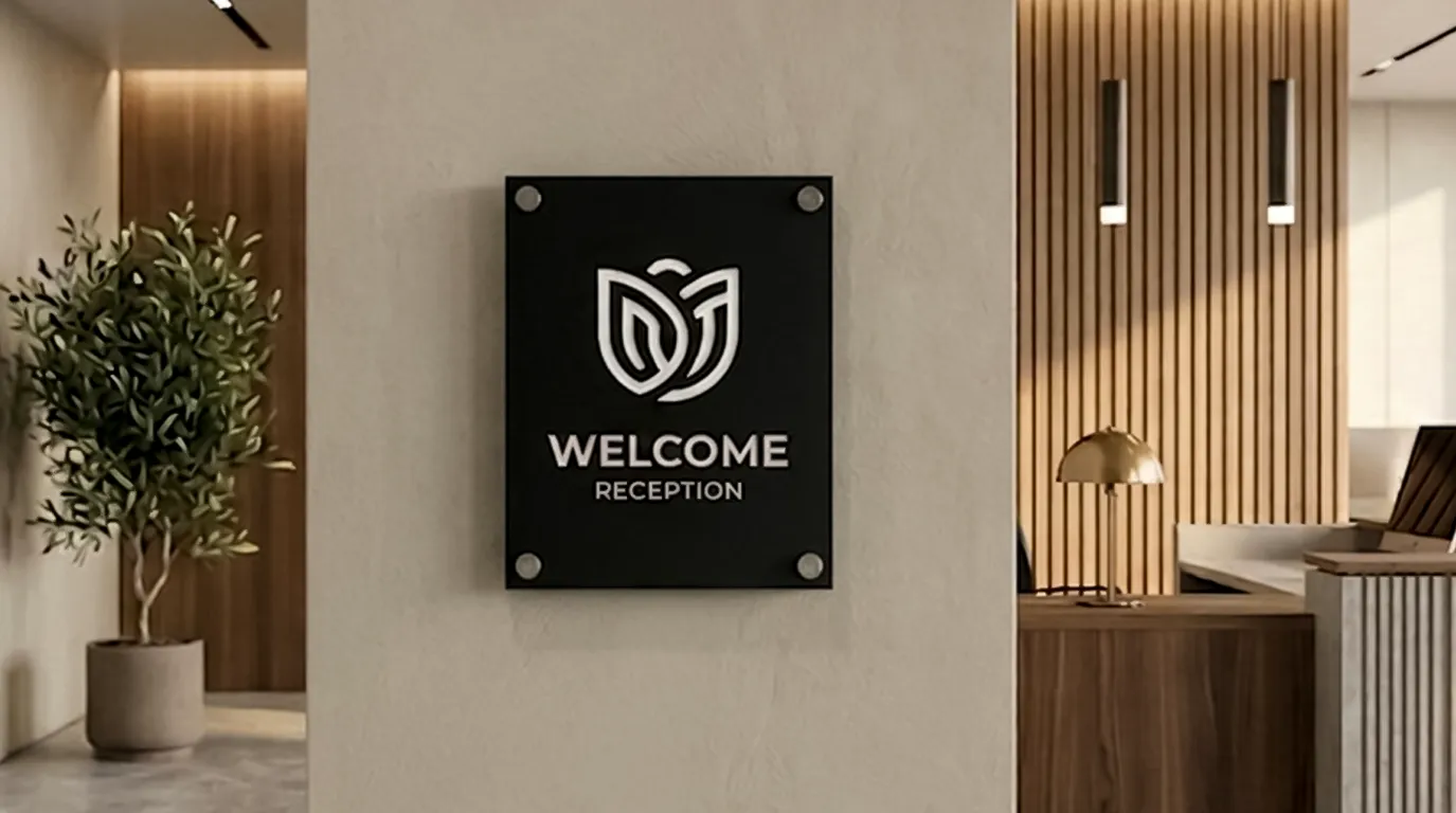 Laser-engraved reception sign