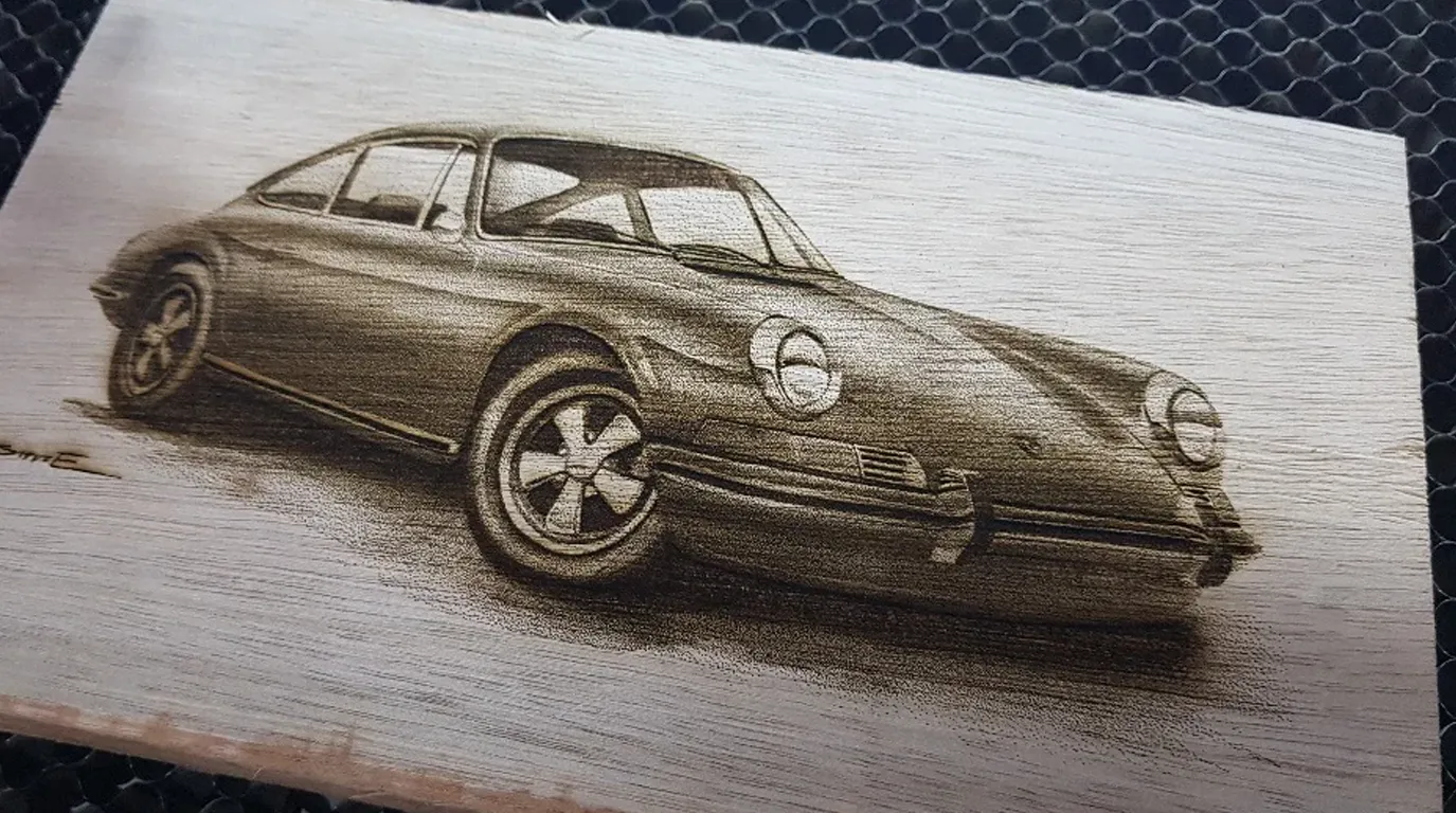 Laser-engraved portrait on wood