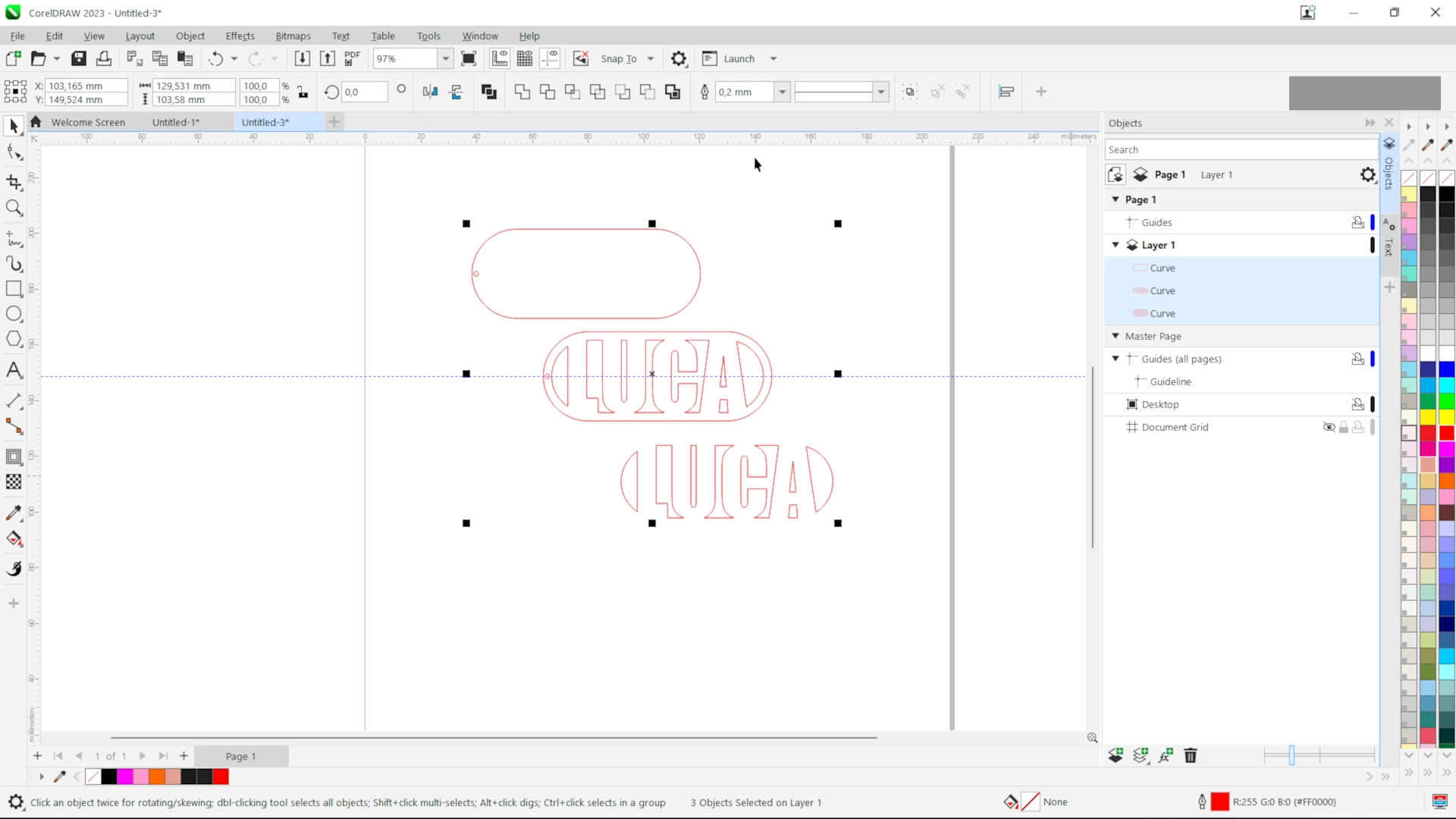 Luca acrylic keychain laser cutting file prepared in CorelDRAW