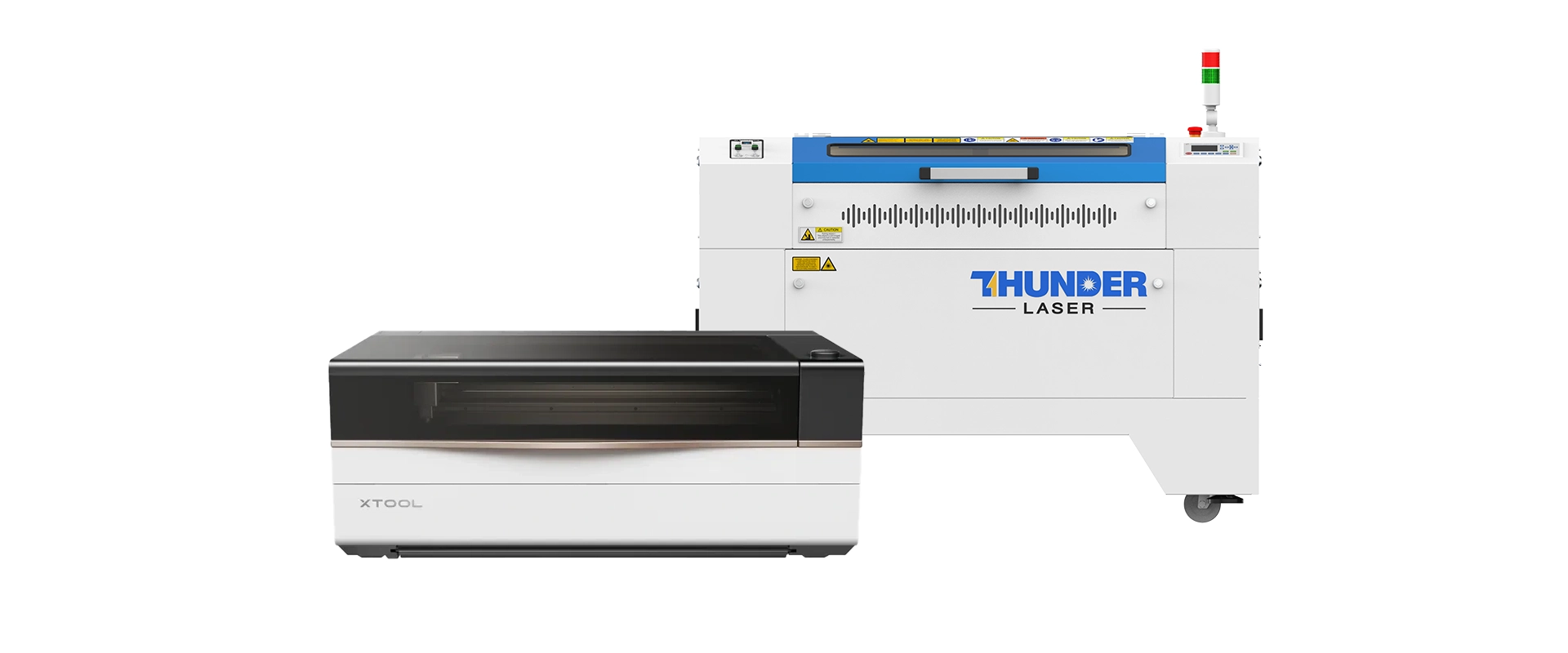 Professional business laser cutting machines including xTool P3 and Thunder Nova models for daily commercial production