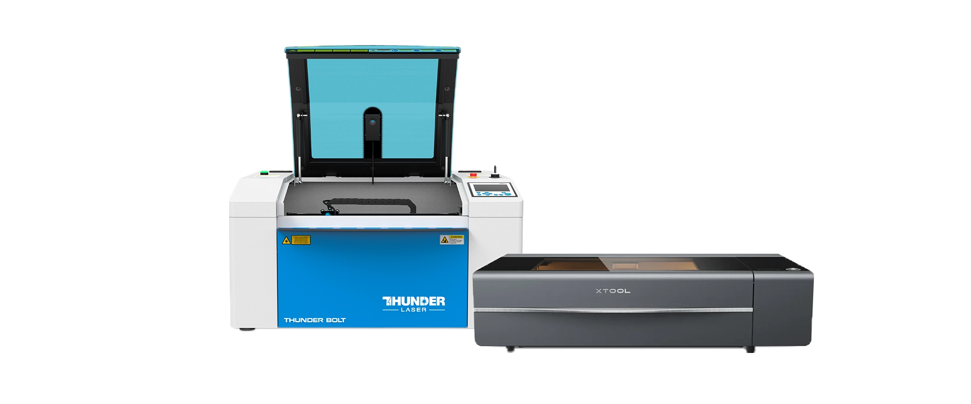 Professional desktop laser cutting machines including Thunder Bolt and xTool P2S for compact business production