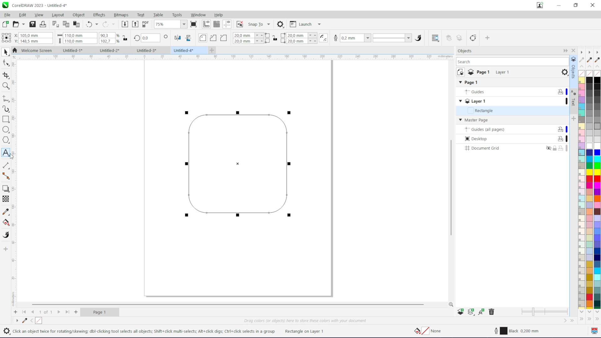 Rounded square coaster outline created in CorelDRAW for a personalised acrylic coaster laser cutting design