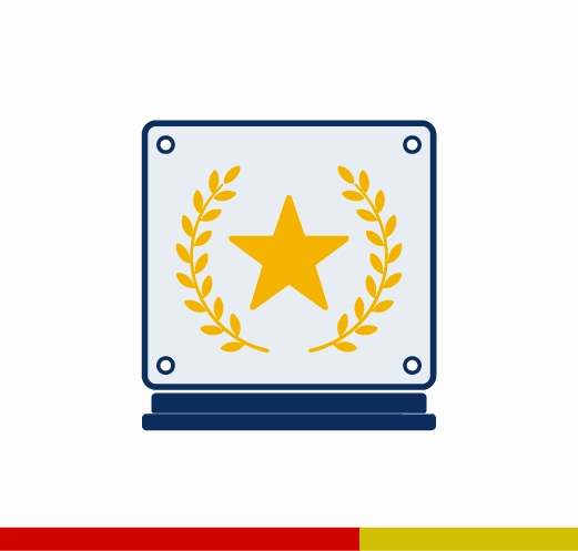 Clear and black acrylic corporate award with a gold star, laurel detail and presentation base