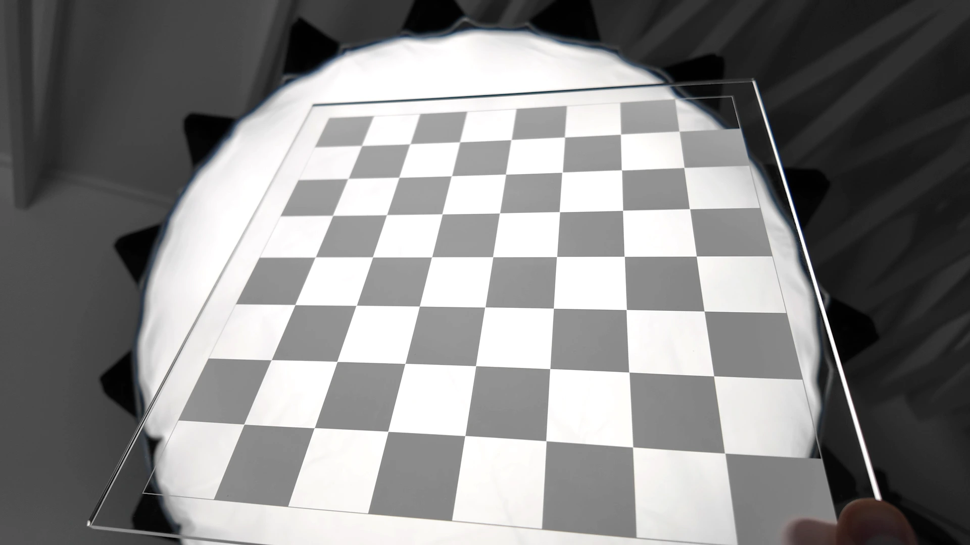Clear acrylic checkers board with evenly frosted engraved squares