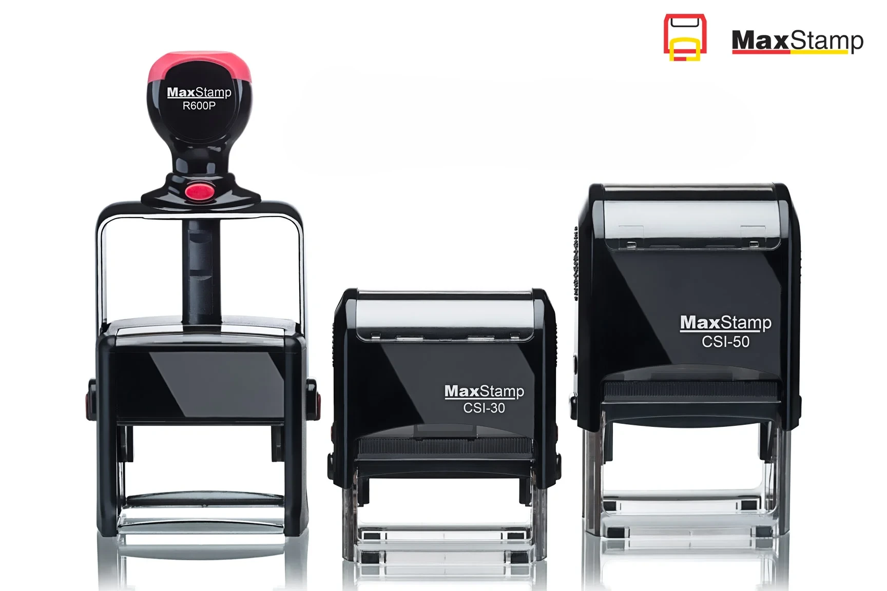 MaxStamp self-inking rubber stamp holders in different sizes