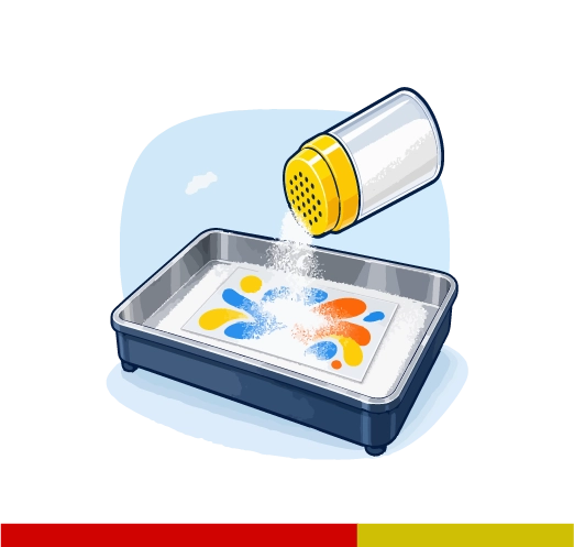 Adhesive powder being applied to a DTF transfer sheet
