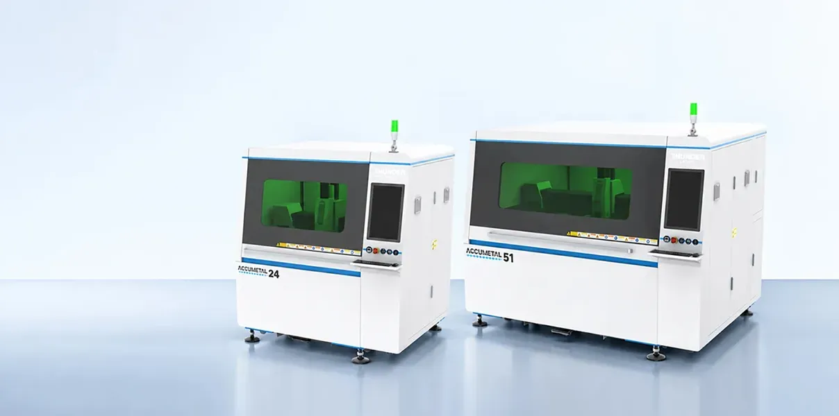 Accumetal 24 and Accumetal 51 enclosed metal laser cutting machines.