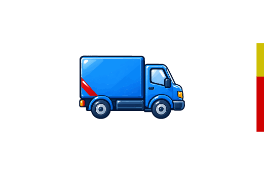 Blue delivery truck with a red cargo-box accent stripe representing delivery service